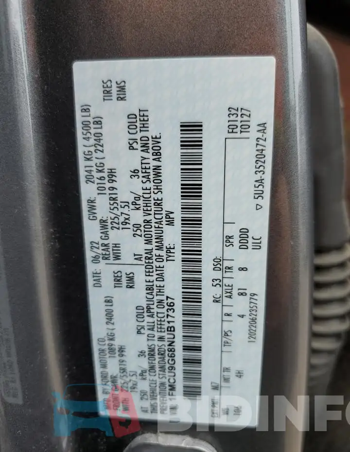 1FMCU9G68NUB17367 Photo# 13