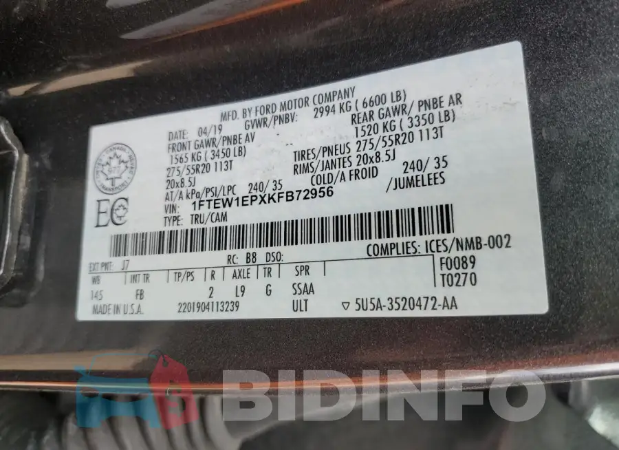 1FTEW1EPXKFB72956 Photo# 12