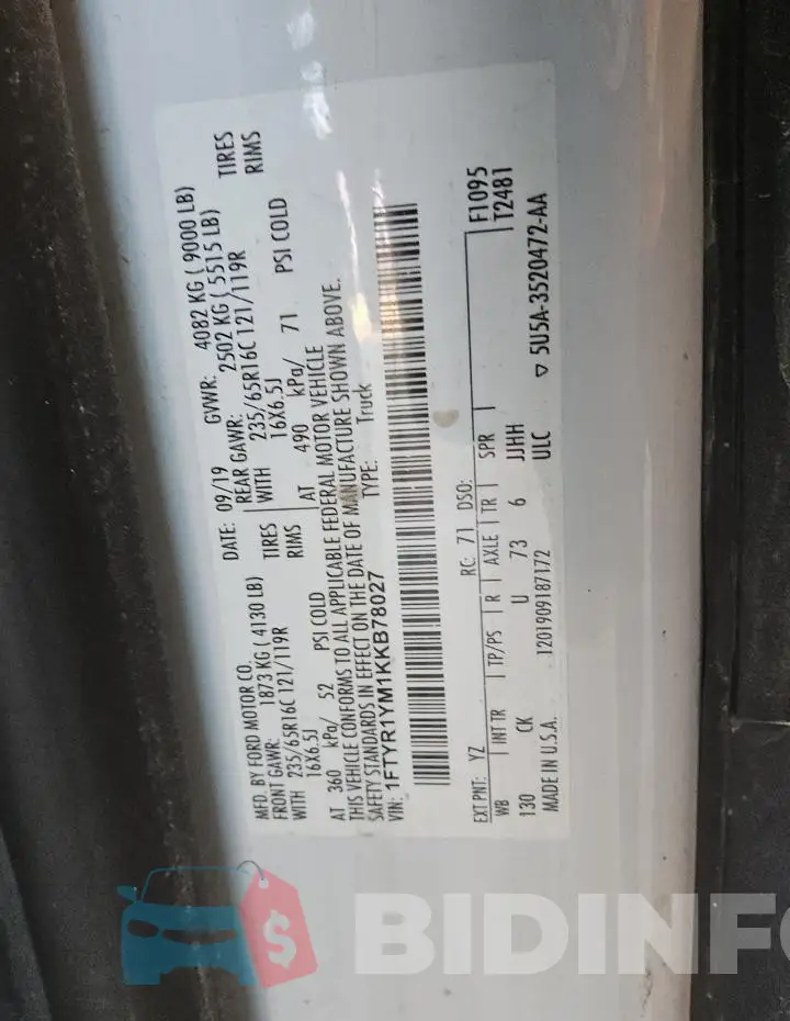 1FTYR1YM1KKB78027 Photo# 14