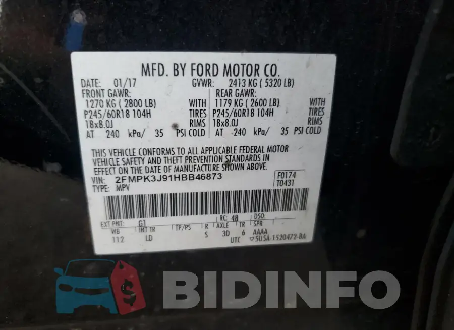 2FMPK3J91HBB46873 Photo# 13