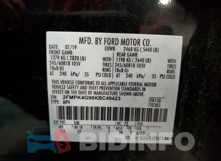 2FMPK4G98KBC49423 Photo# 13