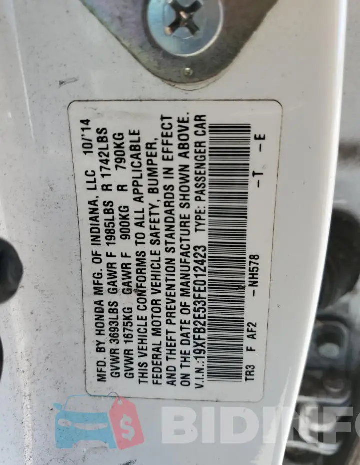 19XFB2E53FE012423 Photo# 13