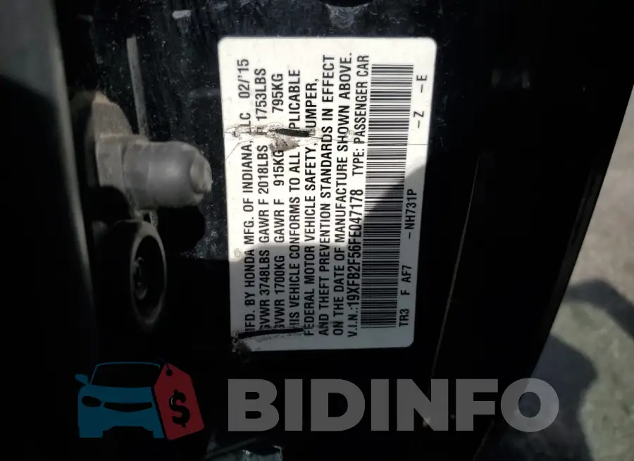 19XFB2F56FE047178 Photo# 12