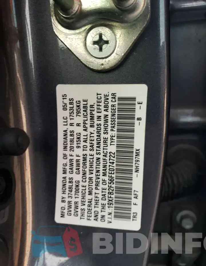 19XFB2F56FE074722 Photo# 12