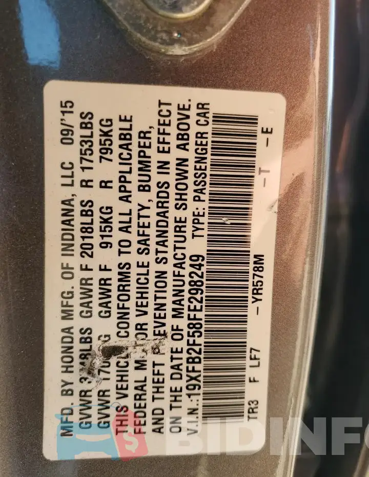19XFB2F58FE298249 Photo# 12