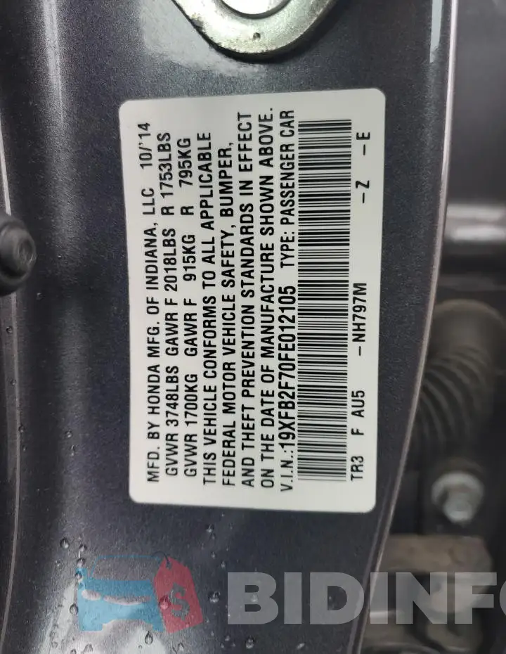 19XFB2F70FE012105 Photo# 12