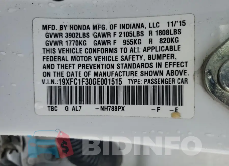 19XFC1F30GE001515 Photo# 12