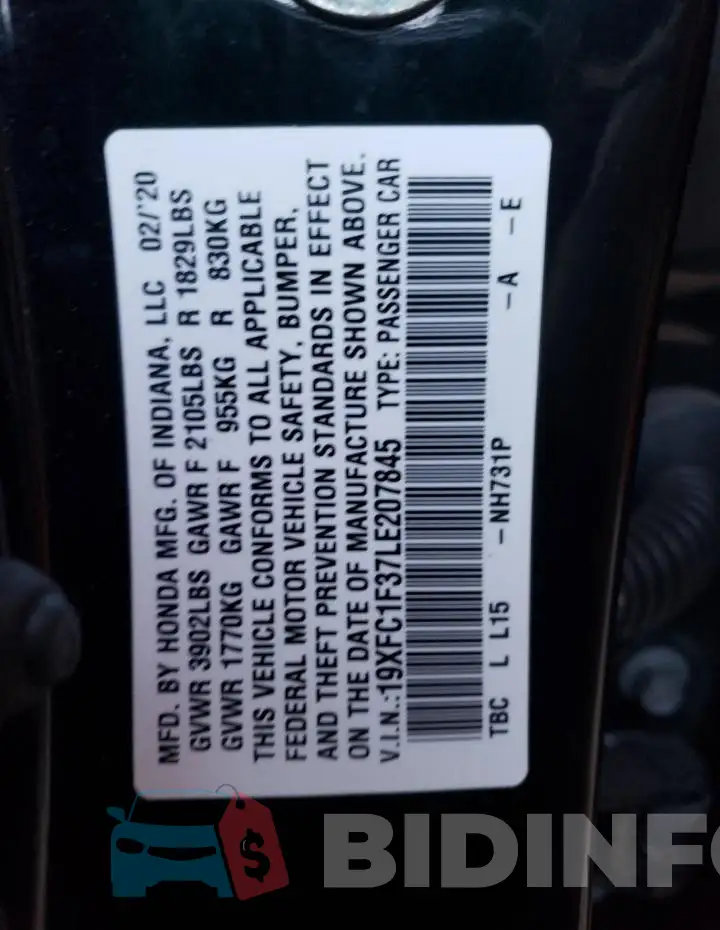 19XFC1F37LE207845 Photo# 12