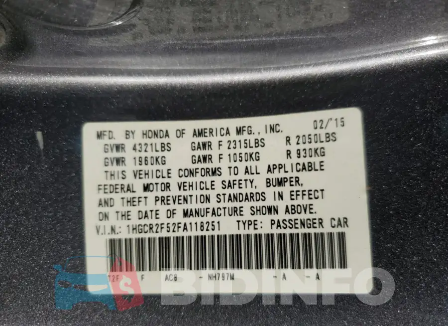 1HGCR2F52FA118251 Photo# 12