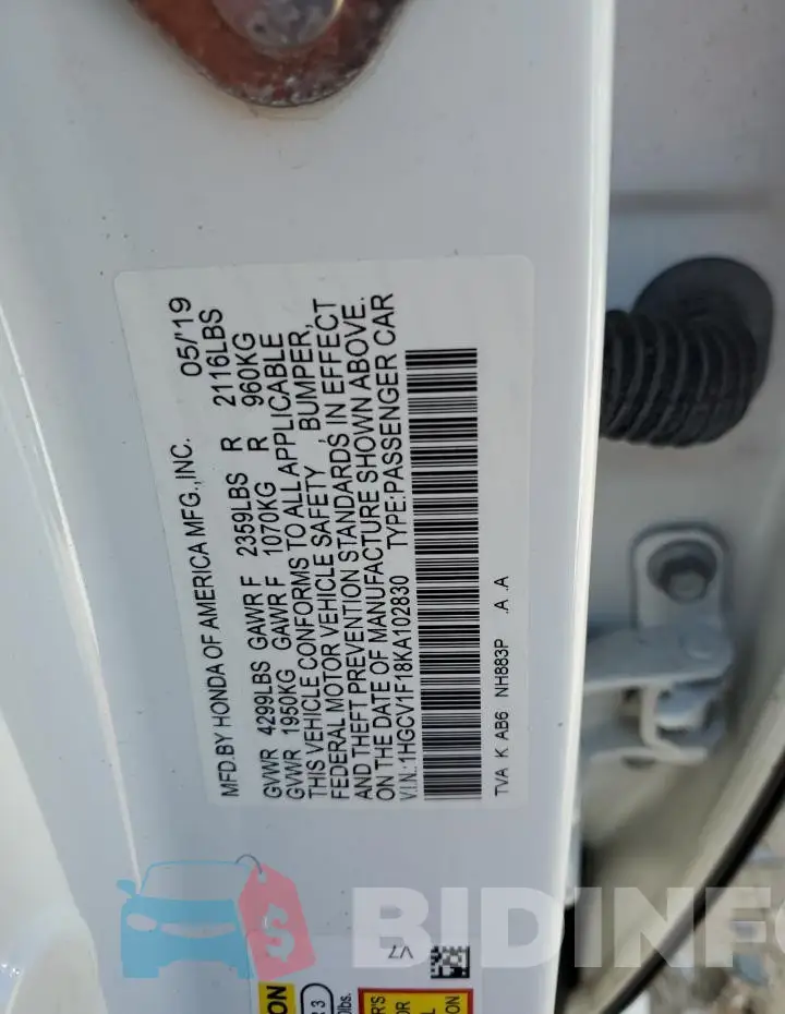 1HGCV1F18KA102830 Photo# 13