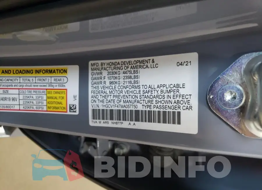 1HGCV1F47MA057750 Photo# 12