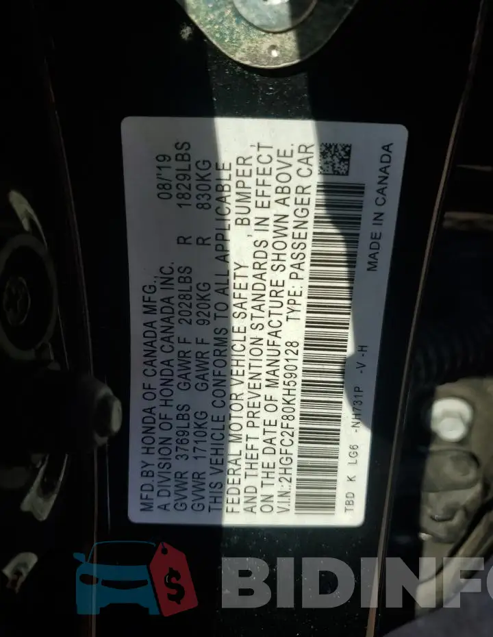 2HGFC2F80KH590128 Photo# 13