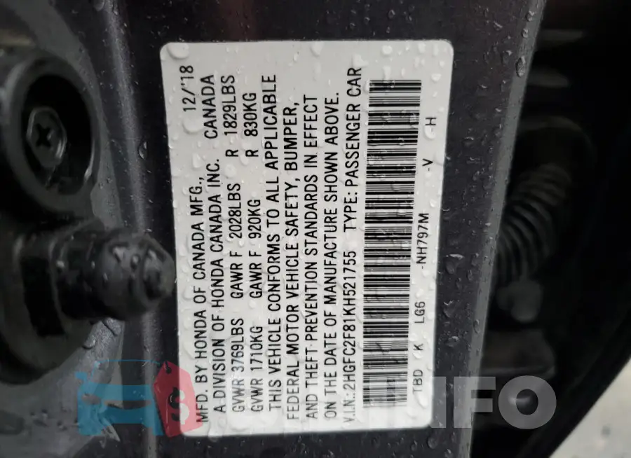 2HGFC2F81KH521755 Photo# 12