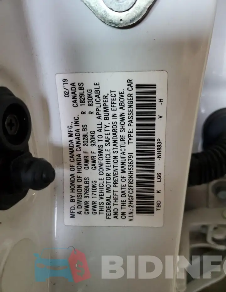 2HGFC2F83KH536791 Photo# 12