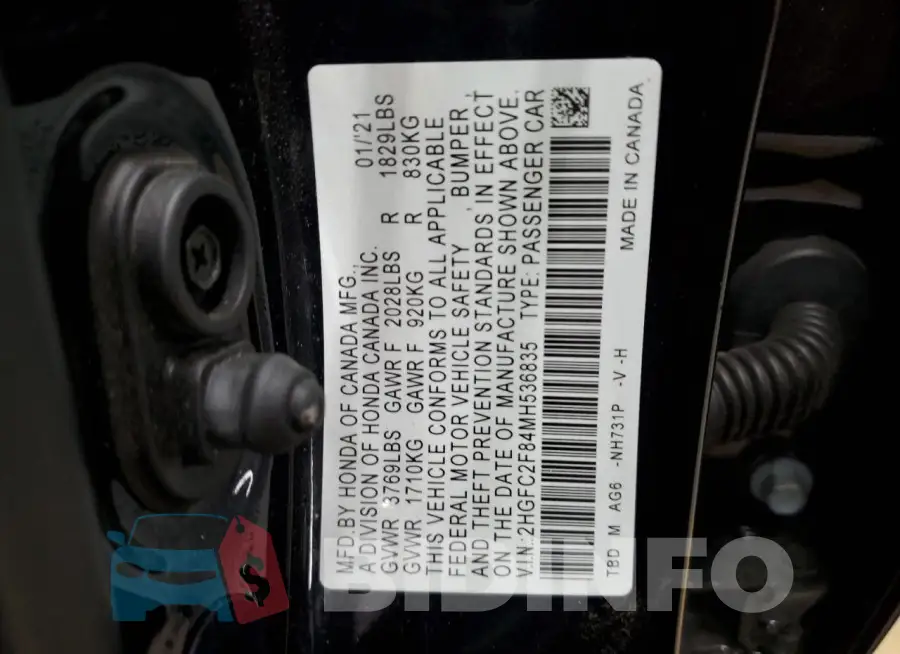 2HGFC2F84MH536835 Photo# 12