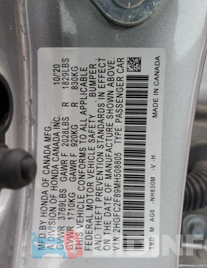 2HGFC2F89MH508805 Photo# 12