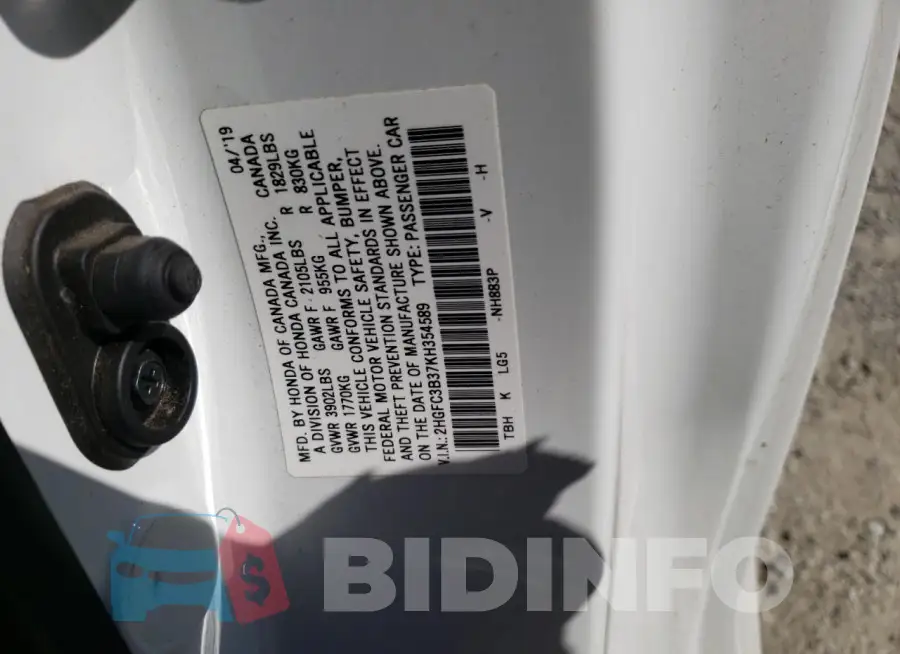 2HGFC3B37KH354589 Photo# 12