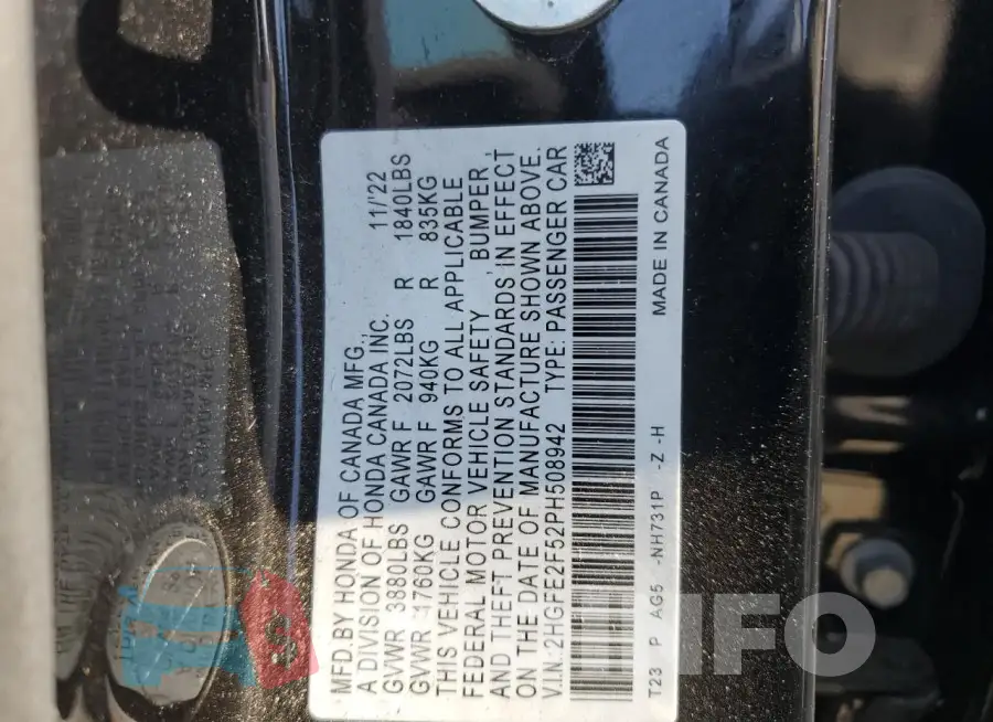 2HGFE2F52PH508942 Photo# 12