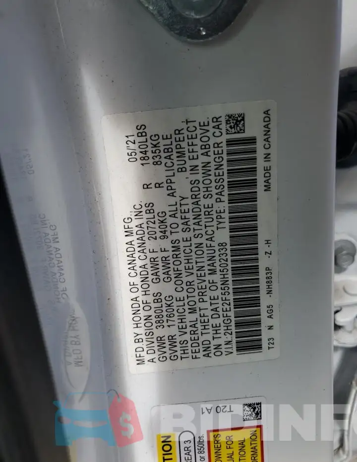 2HGFE2F55NH502338 Photo# 12