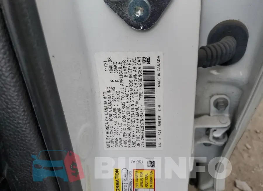 2HGFE2F57NH546809 Photo# 12