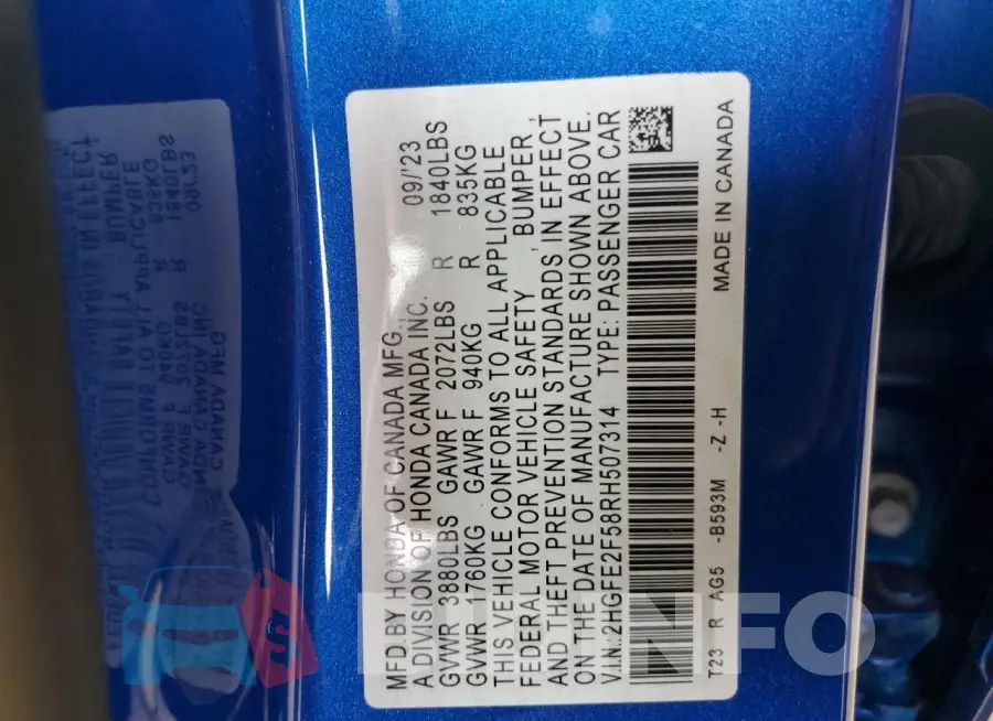 2HGFE2F58RH507314 Photo# 12