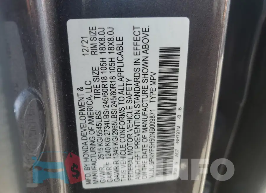 5FNYF5H50NB009871 Photo# 13