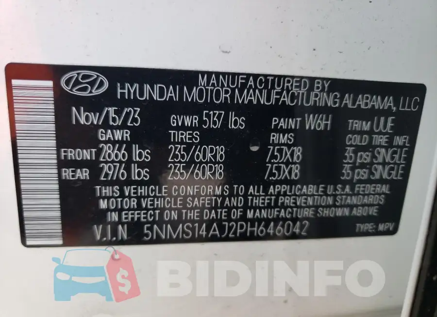 5NMS14AJ2PH646042 Photo# 13