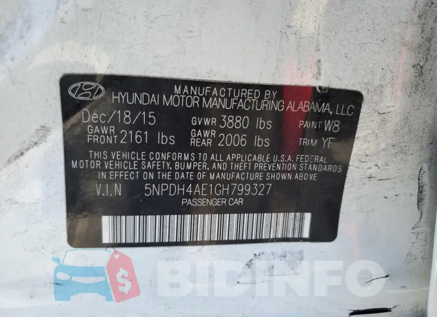 5NPDH4AE1GH799327 Photo# 12
