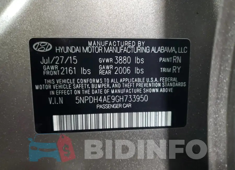 5NPDH4AE9GH733950 Photo# 12