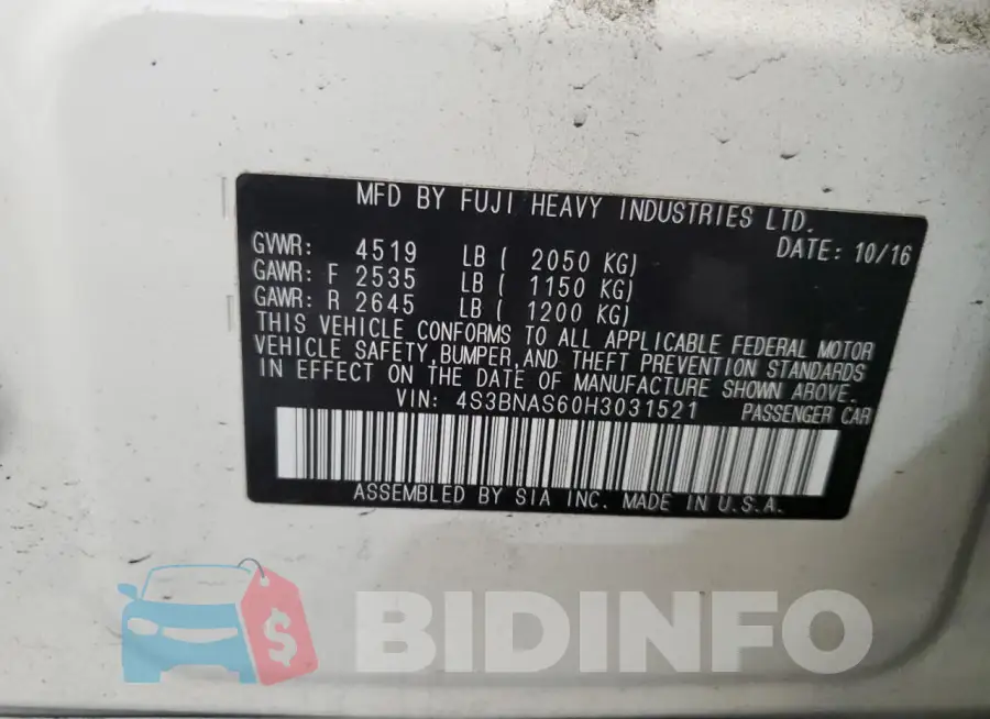 4S3BNAS60H3031521 Photo# 12