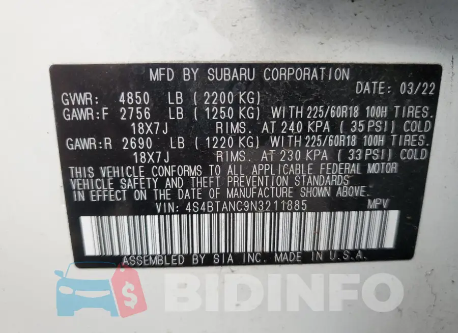4S4BTANC9N3211885 Photo# 13