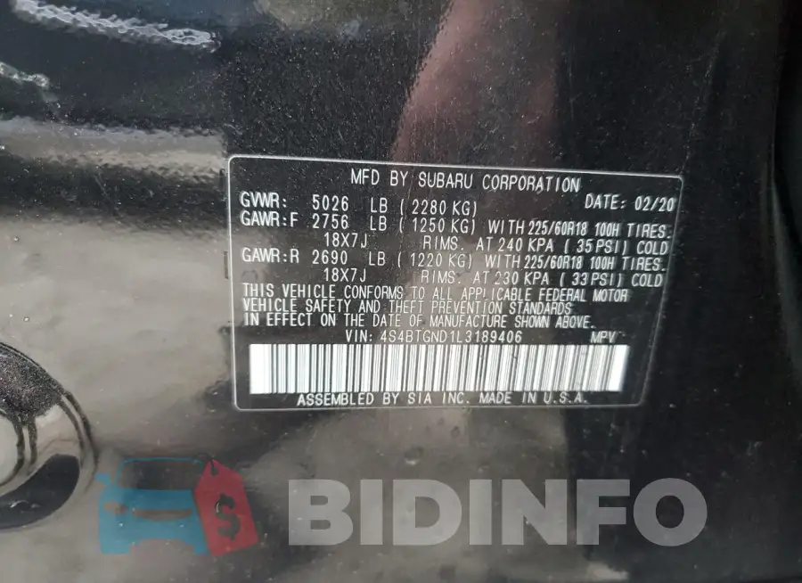4S4BTGND1L3189406 Photo# 12