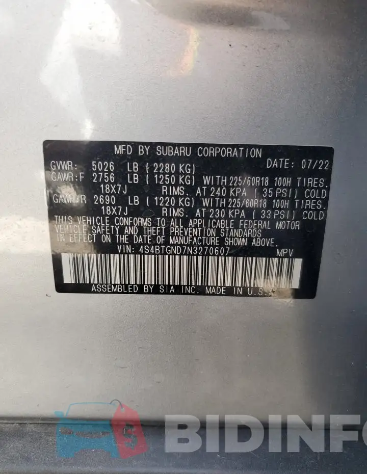 4S4BTGND7N3270607 Photo# 13