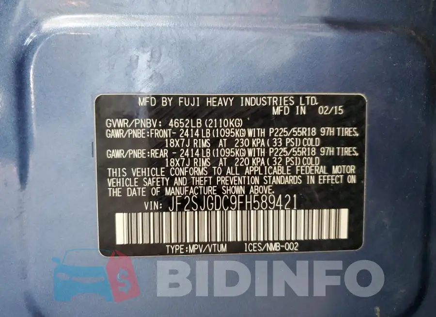 JF2SJGDC9FH589421 Photo# 14