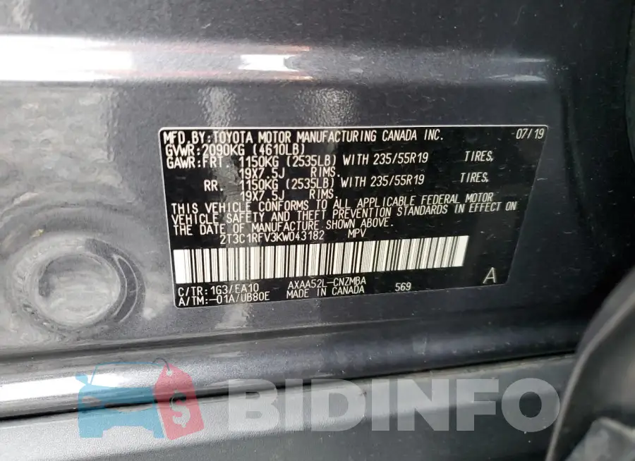 2T3C1RFV3KW043182 Photo# 13