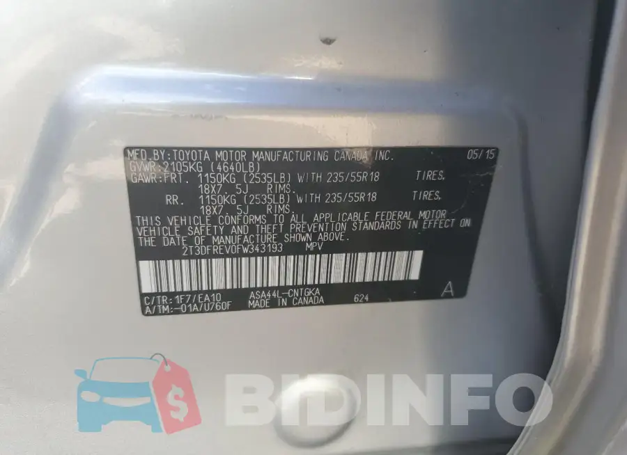 2T3DFREV0FW343193 Photo# 13