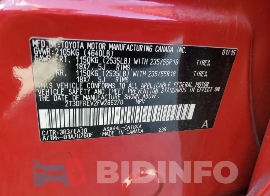 2T3DFREV2FW286270 Photo# 12