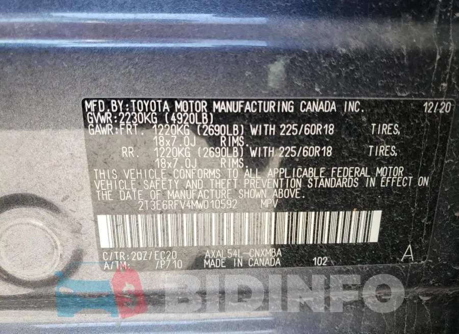2T3E6RFV4MW010592 Photo# 13