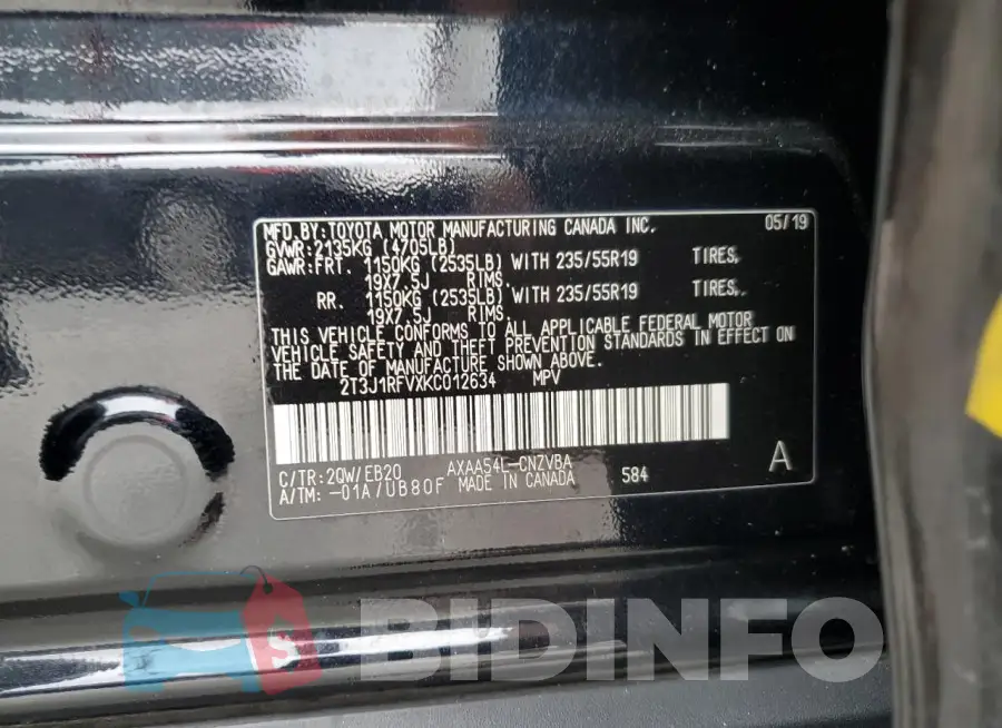2T3J1RFVXKC012634 Photo# 13