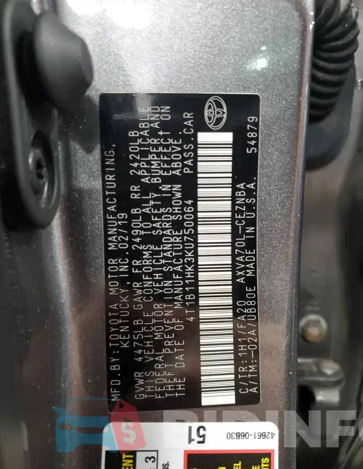4T1B11HK3KU750064 Photo# 13