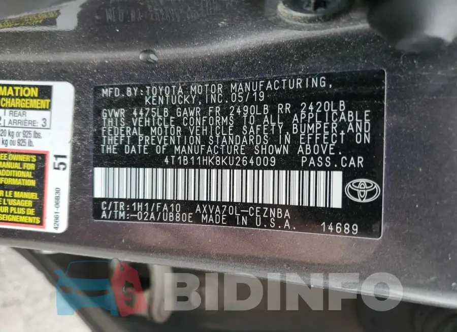 4T1B11HK8KU264009 Photo# 12