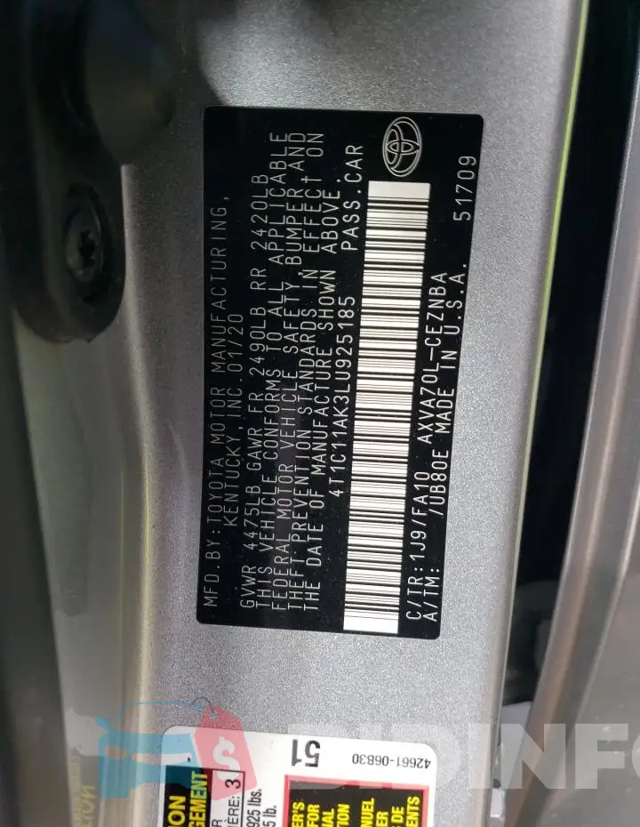 4T1C11AK3LU925185 Photo# 12