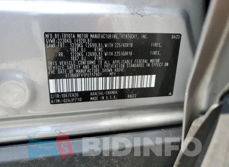 4T3B6RFV1PU117901 Photo# 12