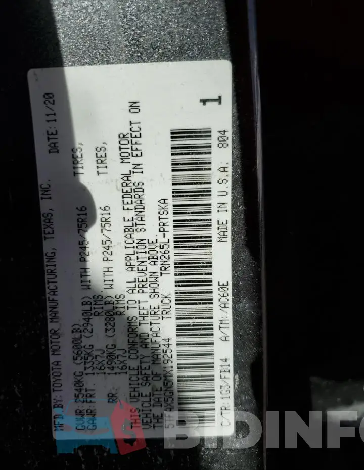 5TFAX5GN5MX192544 Photo# 13