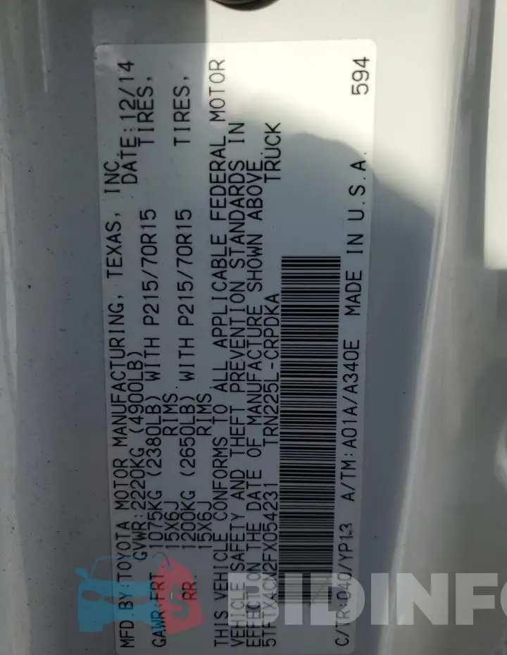 5TFTX4CN2FX054231 Photo# 12