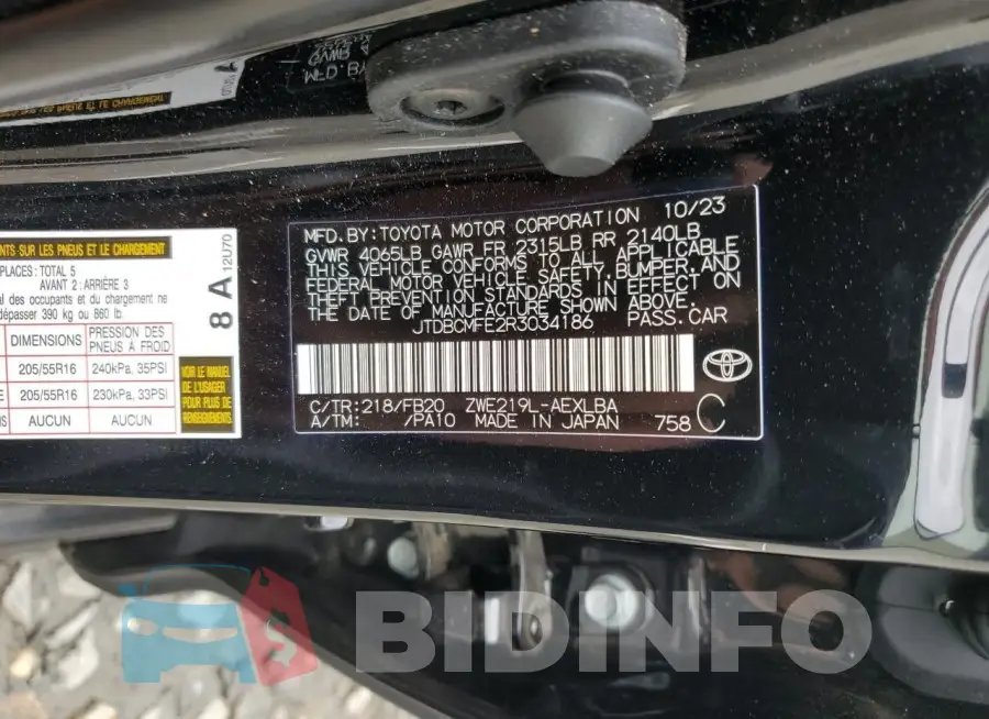 JTDBCMFE2R3034186 Photo# 12