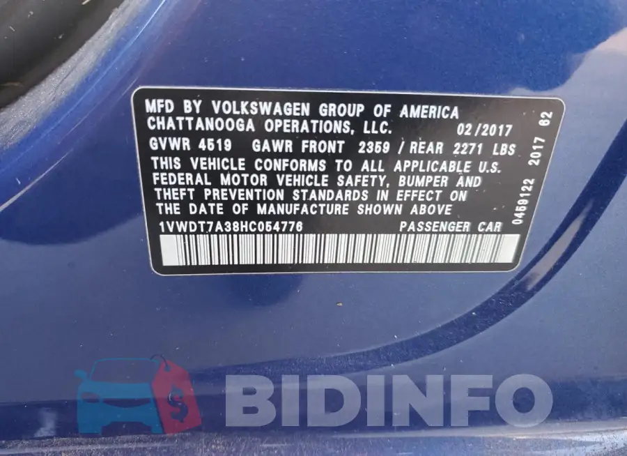 1VWDT7A38HC054776 Photo# 13