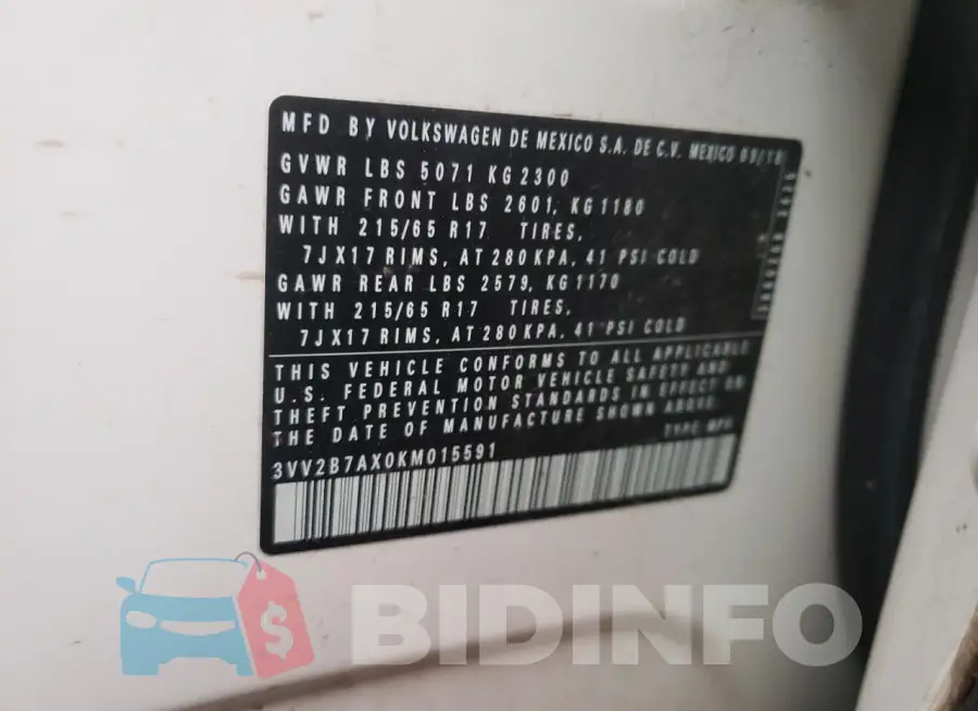 3VV2B7AX0KM015591 Photo# 14