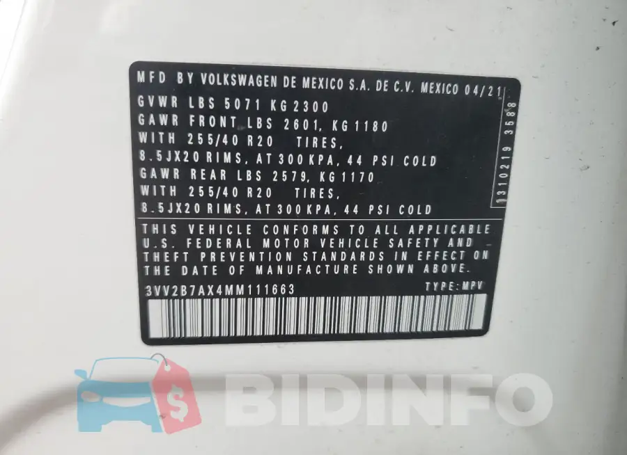 3VV2B7AX4MM111663 Photo# 13