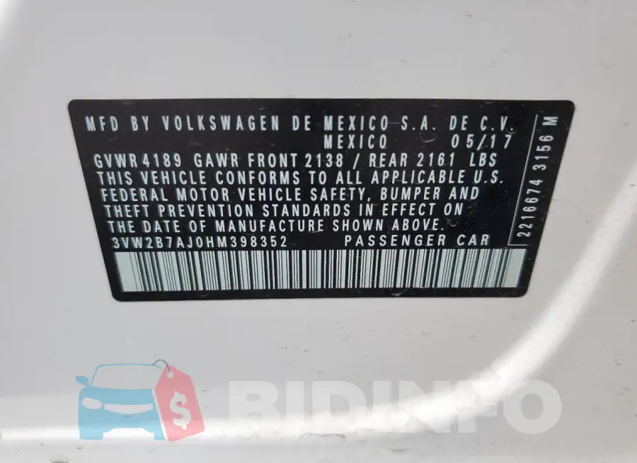 3VW2B7AJ0HM398352 Photo# 13